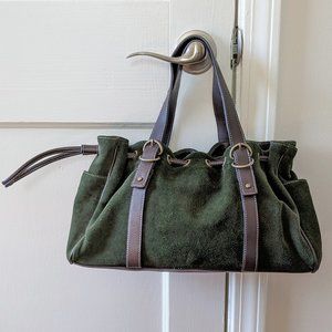 Green Suede and Brown Leather Satchel